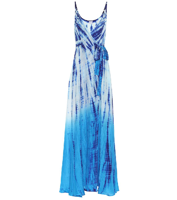 blue silk maxi dress