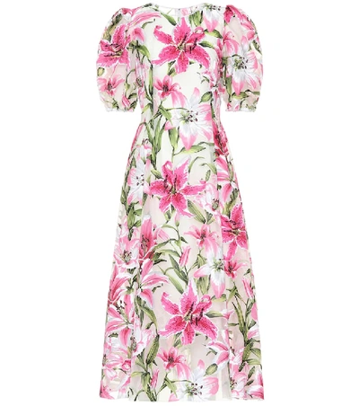 Shop Dolce & Gabbana Floral Silk And Organza Midi Dress In Pink