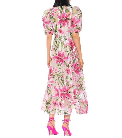 Shop Dolce & Gabbana Floral Silk And Organza Midi Dress In Pink