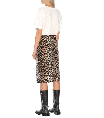 Shop Ganni Leopard-printed Silk-blend Skirt In Beige