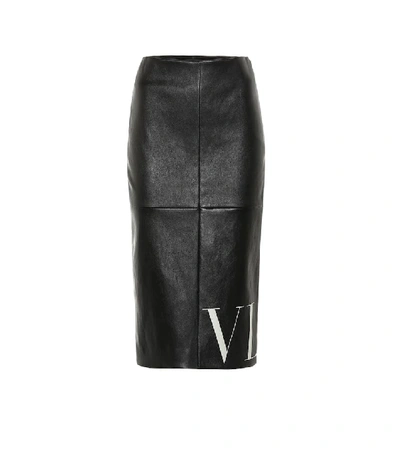 Shop Valentino Vltn Leather Midi Skirt In Black