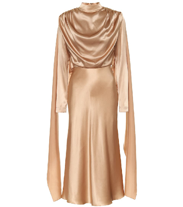 gold silk midi dress