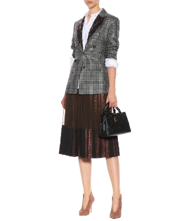 Shop Brunello Cucinelli Metallic Pleated Midi Skirt In Brown
