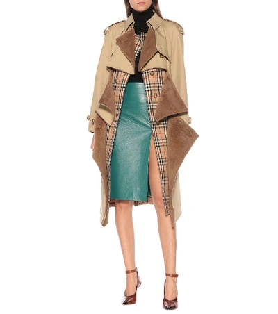 Shop Burberry Shearling-trimmed Trench Coat In Beige