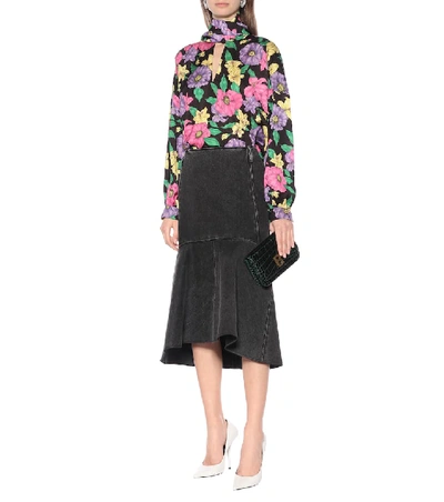 Shop Balenciaga Scarf Floral Satin Blouse In Purple