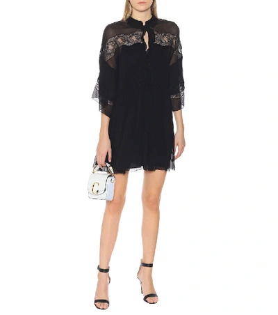 Shop Chloé Embroidered Silk-crêpon Minidress In Black