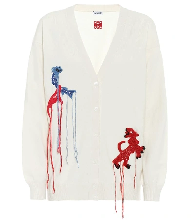 Shop Loewe Embroidered Wool Cardigan In White