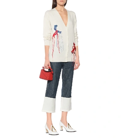 Shop Loewe Embroidered Wool Cardigan In White