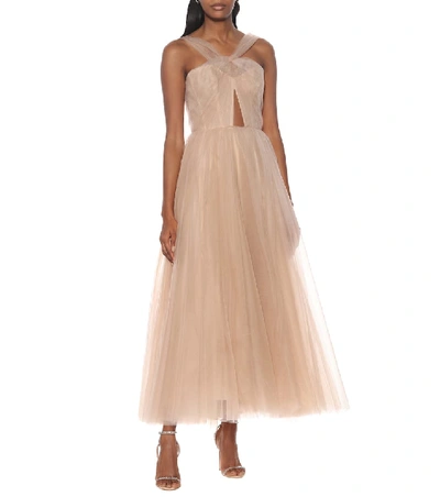Shop Monique Lhuillier Cameo Tulle Midi Gown In Pink