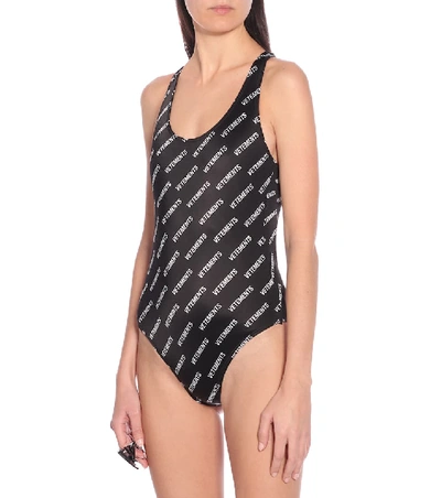 Shop Vetements Logo Racer-back Swimsuit In Black