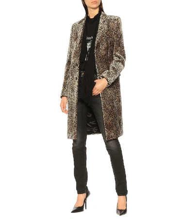 Shop Saint Laurent Leopard-print Velvet Coat In Beige