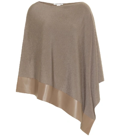 Shop Agnona Leather-trimmed Wool-blend Poncho In Brown