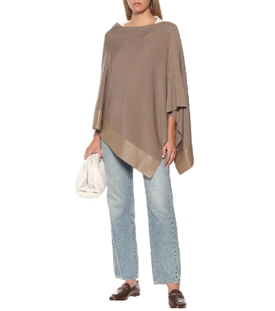 Shop Agnona Leather-trimmed Wool-blend Poncho In Brown