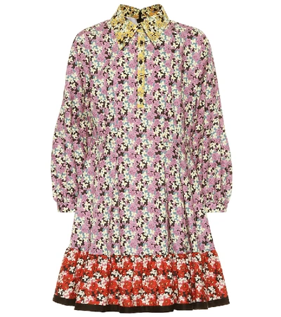Shop Valentino Floral Cotton Minidress In Multicoloured