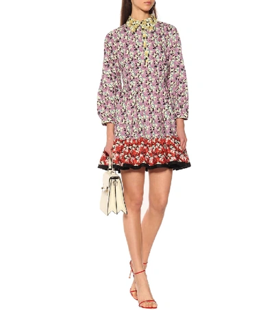 Shop Valentino Floral Cotton Minidress In Multicoloured