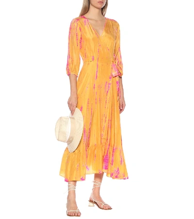 Shop Anna Kosturova Tie-dye Silk Midi Dress In Orange