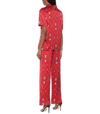 Shop Kirin Printed Satin Bowling Shirt In Red