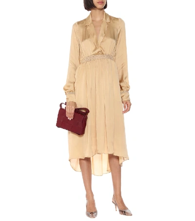 Shop Arje The Indya Silk Midi Dress In Beige