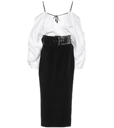 Shop Rasario Cold-shoulder Velvet Midi Dress In Black