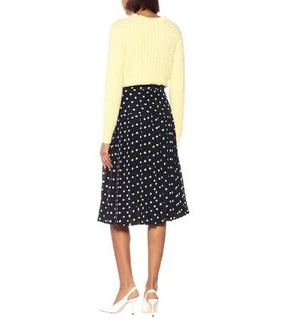 Shop Alessandra Rich Polka-dot Pleated Silk Midi Skirt In Blue