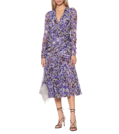 Shop Giambattista Valli Floral Silk Midi Dress In Purple