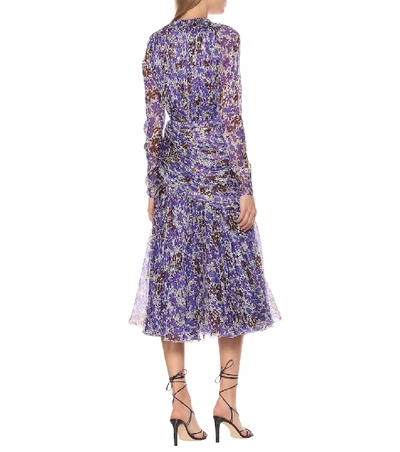 Shop Giambattista Valli Floral Silk Midi Dress In Purple