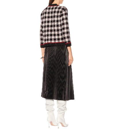 Shop Gucci Checked Wool Cardigan In Black