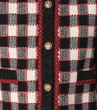 Shop Gucci Checked Wool Cardigan In Black