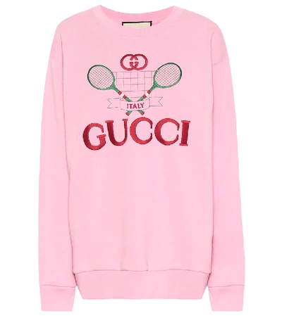 Shop Gucci Embroidered Cotton Sweater In Pink