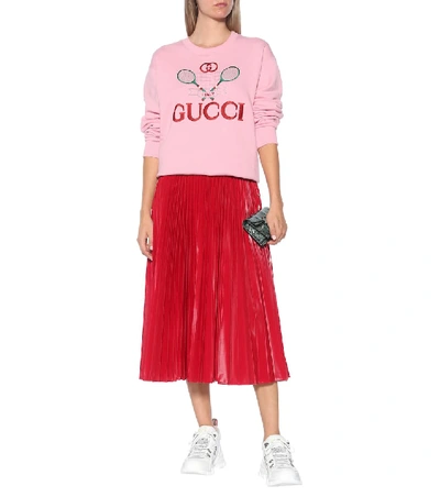 Shop Gucci Embroidered Cotton Sweater In Pink