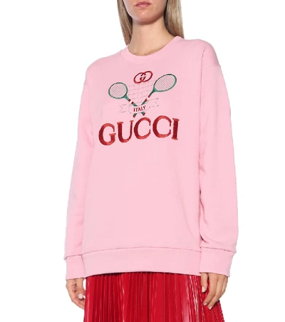 Shop Gucci Embroidered Cotton Sweater In Pink