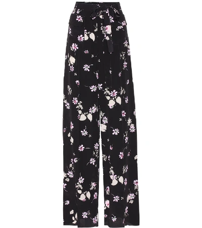 Shop Valentino Floral-printed Silk Trousers In Black