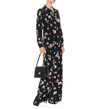Shop Valentino Floral-printed Silk Trousers In Black