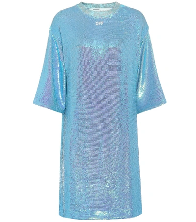 Shop Off-white Sequined Dress In Blue