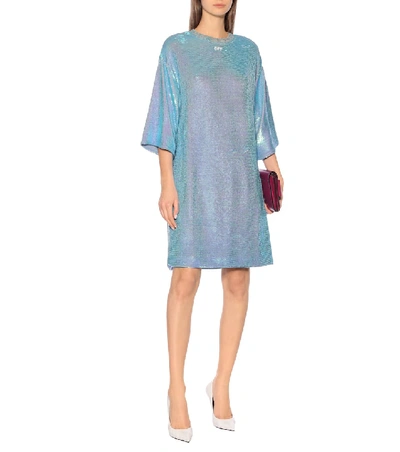 Shop Off-white Sequined Dress In Blue