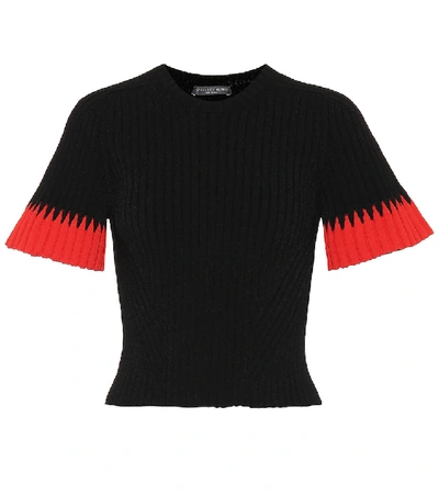 Shop Alexander Mcqueen Ribbed Bell-sleeve Sweater In Black