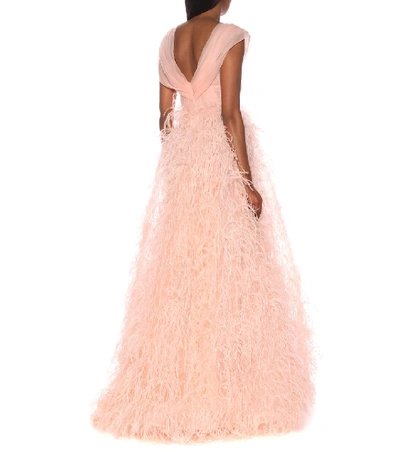 Shop Monique Lhuillier Embellished Organza And Tulle Gown In Pink