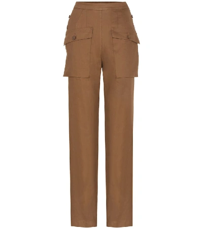Shop Chloé Cotton-blend Trousers In Brown