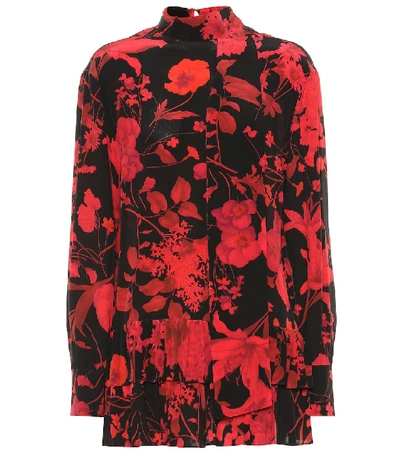 Shop Valentino Floral Silk Blouse In Red