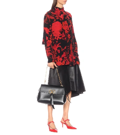 Shop Valentino Floral Silk Blouse In Red