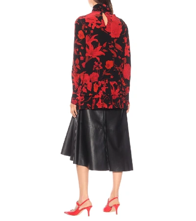Shop Valentino Floral Silk Blouse In Red