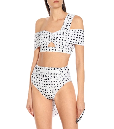 Shop Self-portrait Printed One-shoulder Bikini Top In White