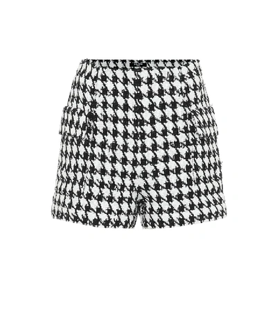 Shop Balmain Houndstooth Cotton-blend Shorts In Black