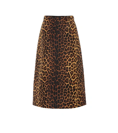 Shop Gucci Leopard Wool-blend Skirt In Brown