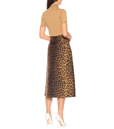 Shop Gucci Leopard Wool-blend Skirt In Brown