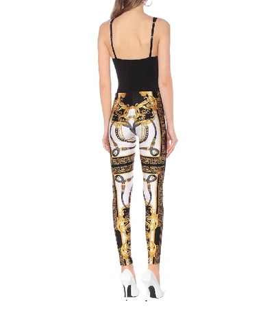 Shop Versace Printed High-rise Leggings In White