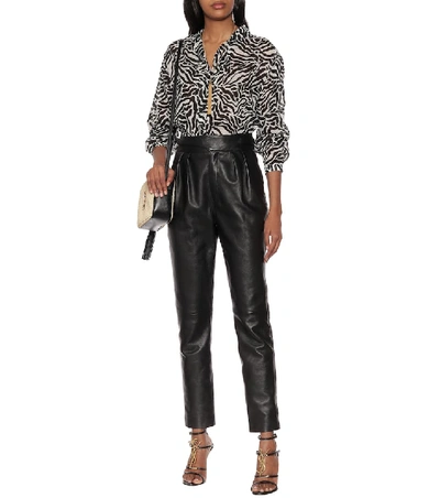 Shop Saint Laurent High-rise Leather Straight Pants In Black