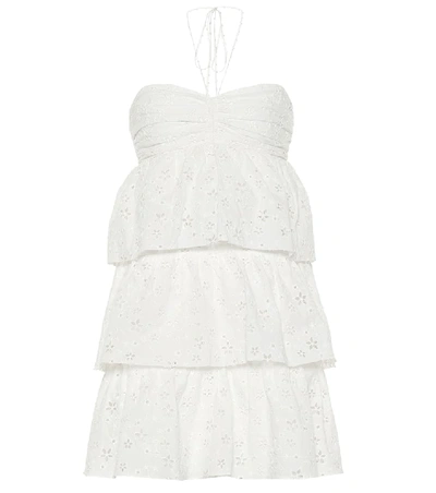 Shop Saint Laurent Tiered Cotton-blend Minidress In White