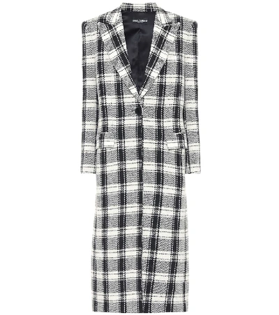 Shop Dolce & Gabbana Checked Wool-blend Coat In Grey