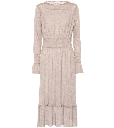 Shop Agnona Wool, Silk And Cashmere-blend Dress In Brown